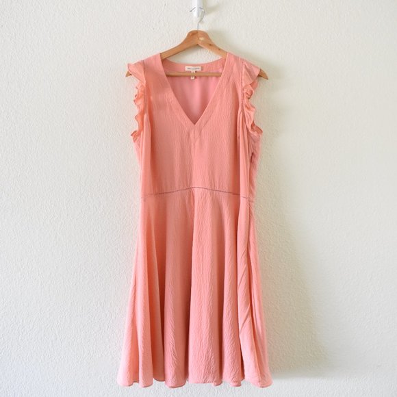 Rebecca Taylor Silk Ruffle V-Neck Dress Fit & Flare Flutter Sleeve - Picture 3 of 16